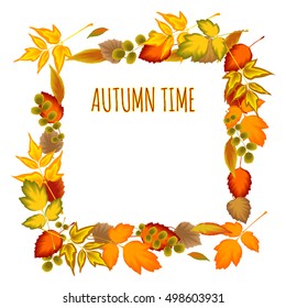 Autumn leaves Decorative frame, floral ornament. Isolated. Stock vector illustration for design.
