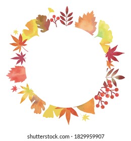 Autumn Leaves. Decorative Frame. Watercolor painting(circle,white background)