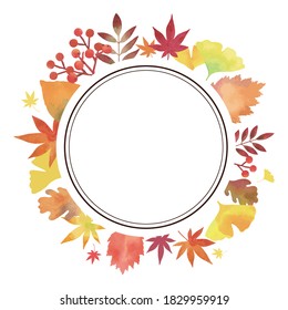 Autumn Leaves. Decorative Frame. Watercolor painting (circular. Vintage Decoration. White Background)