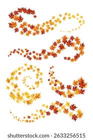 Autumn leaves design element. Fall colorful maple leaves border on white background. Vector illustration