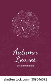 Autumn leaves design template. Fall design postcard. 