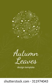 Autumn leaves design template. Fall design postcard.
