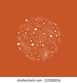 Autumn Leaves Design White Outline On Orange