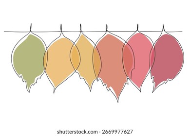 Autumn leaves of different colors,continuous one line drawing