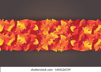 Autumn leaves divider strip. Realistic vector illustration.