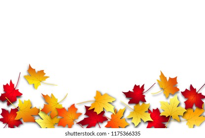 Autumn leaves. Fall colorful maple leaves on white background. Flying foliage. Vector illustration 