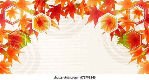Autumn leaves fall Japanese paper background