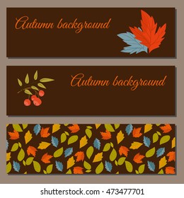 Autumn leaves fall on banner vector illustration. Background with design autumn elements. 