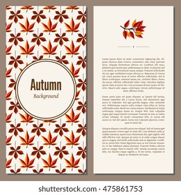 Autumn leaves fall on banner vector illustration. Background with design autumn elements. 