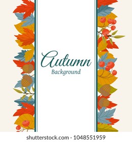 Autumn leaves fall on border vector illustration. Background with hand drawn autumn leaves. Design elements.