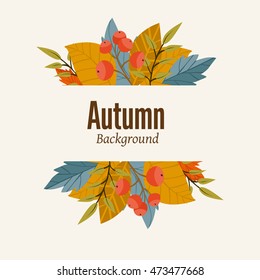Autumn leaves fall on border vector illustration. Background with hand drawn autumn leaves. Design elements.