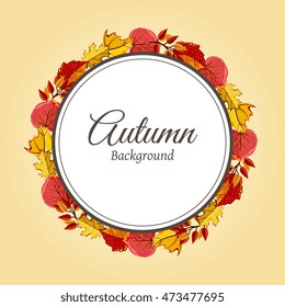 Autumn leaves fall on border vector illustration. Background with hand drawn autumn leaves. Design elements.