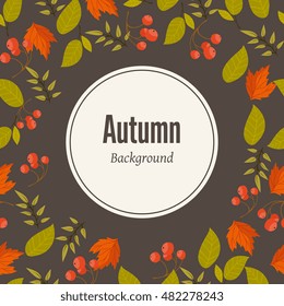 Autumn leaves fall on border vector illustration. Background with hand drawn autumn leaves. Design elements.