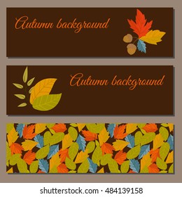 Autumn leaves fall on border vector illustration. Autumn background with design elements. 