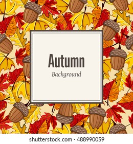 Autumn leaves fall on border vector illustration. Background with hand drawn autumn leaves. Design elements.