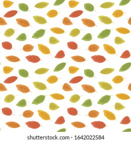 Autumn leaves fall red, green and yellow with an indentation on a white background simple seamless vector.