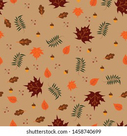 Autumn leaves fall seamless pattern on dark background