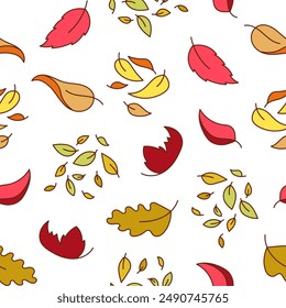 Autumn leaves fall. Seamless pattern. Nature plant. Hand drawn style. Vector drawing. Design ornaments.