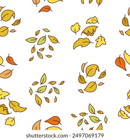 Autumn leaves fall. Seamless pattern. Nature plant. Hand drawn style. Vector drawing. Design ornaments.