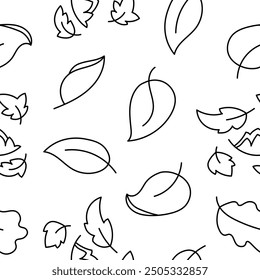 Autumn leaves fall. Seamless pattern. Coloring Page. Nature plant. Hand drawn style. Vector drawing. Design ornaments.