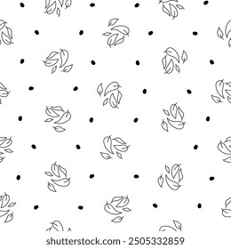 Las hojas de otoño caen. Patrón sin fisuras. Página para colorear. Planta de Naturaleza. Estilo dibujado a mano. Dibujo de Vector. Diseña adornos.