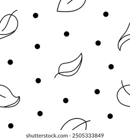 Autumn leaves fall. Seamless pattern. Coloring Page. Nature plant. Hand drawn style. Vector drawing. Design ornaments.