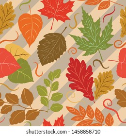 Autumn Leaves Fall Season Vector Seamless Pattern Textile Design