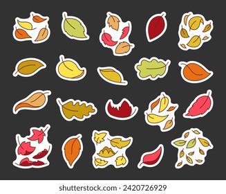 Autumn leaves fall. Sticker Bookmark. Nature plant. Hand drawn style. Vector drawing. Collection of design elements.