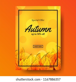 autumn leaves fall with yellow background. sale offer template. poster template. banner template. vector illustration