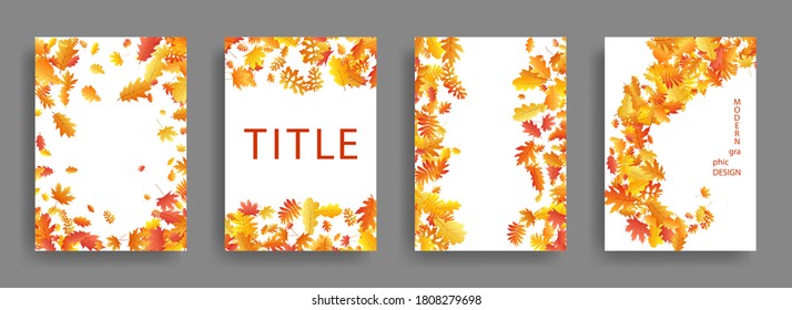 El otoño deja los fondos de la tarjeta de caída o cubre el conjunto de vectores. Otoño seco rojo amarillo naranja deja pancartas orgánicas. Cubiertas de folletos secos para follaje, diseño gráfico de fondo de tarjeta.