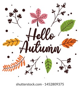 autumn leaves falling cartoon vector illustration. Hello autumn
