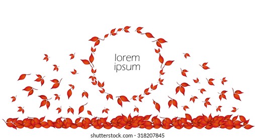 Autumn leaves falling from a circle with text