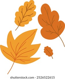 Autumn Leaves Falling. Leaf swirls. Flat doodle fall cartoon element. Vector illustration isolated on transparent background