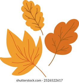 Autumn Leaves Falling. Leaf swirls. Flat doodle fall cartoon element. Vector illustration isolated on transparent background