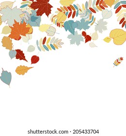 Autumn leaves falling and spinning on white. EPS10