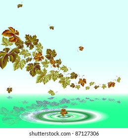 Autumn leaves falling in to the water, vector