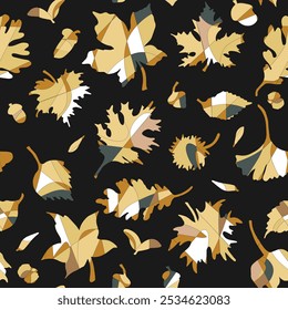 Autumn leaves Fantasy stylized geometric seamless vector pattern