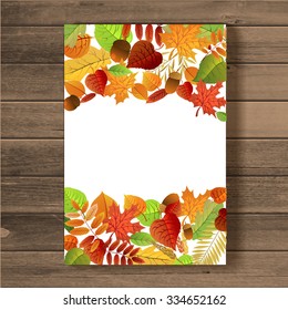 Autumn leaves flat calligraphy background card. Flat design style modern vector illustration icons set of autumn leaves.
