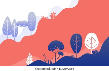 Autumn leaves flat illustration of fall nature gradation background design. Vector autumn trees and plants flat nature
