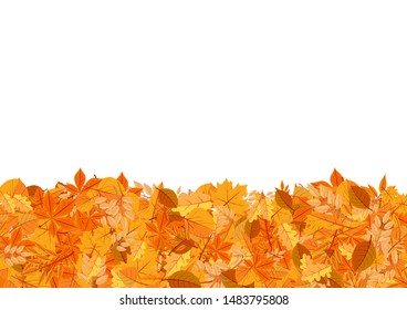 Autumn leaves flat vector illustration. Yellow oak, chestnut tree foliage. Orange fallen leaves decorative postcard, Halloween poster design element