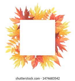 Autumn leaves floral frame. Foliage border. Vector illustration.