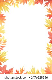 Autumn leaves floral frame template. Foliage border. Vector illustration.