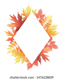 Autumn leaves floral frame template. Foliage border. Vector illustration.