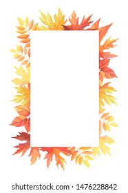 Autumn leaves floral frame template. Foliage border. Vector illustration.