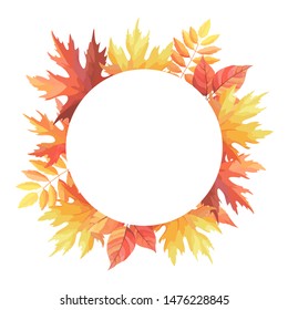 Autumn leaves floral frame template. Foliage border. Vector illustration.