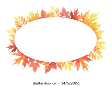 Autumn leaves floral frame template. Foliage border. Vector illustration.