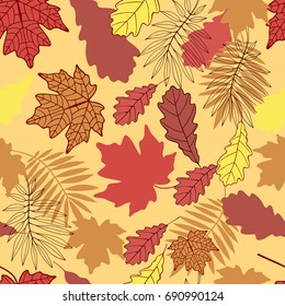 Autumn leaves. Floral seamless pattern. Colorful leaf background.