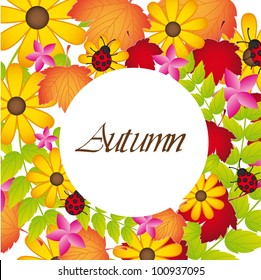 autumn leaves and flowers background. vector illustration