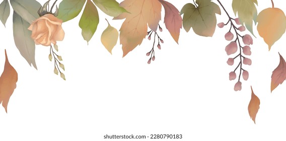 
Autumn leaves and flowers frame illustration. Isolated on white background.