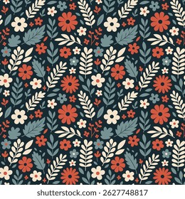 Autumn Leaves and Flowers Seamless Pattern Background